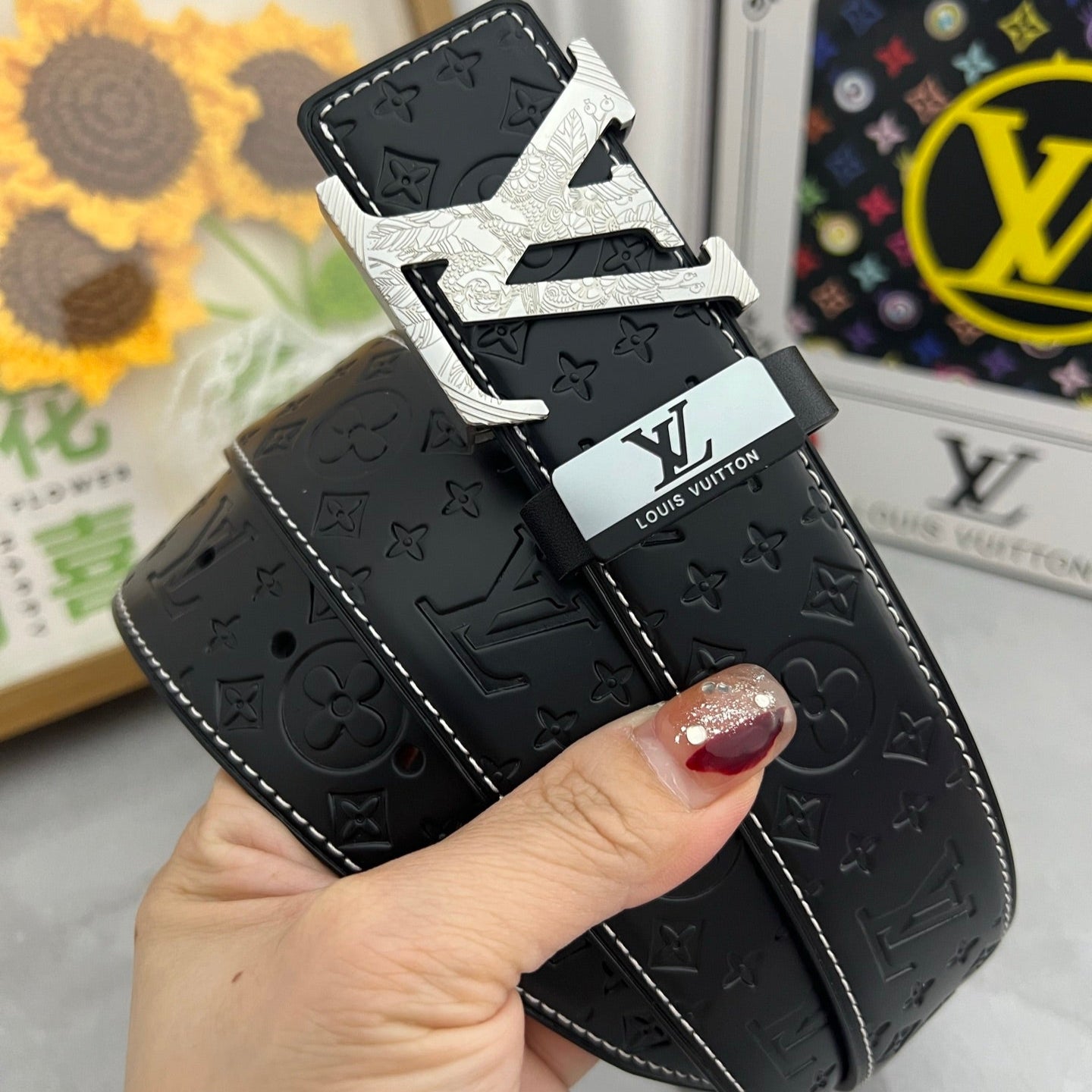 LV 25S BELT 38 MM IN BLACK CALFSKIN STAMP LOGO 593292 - 26-28