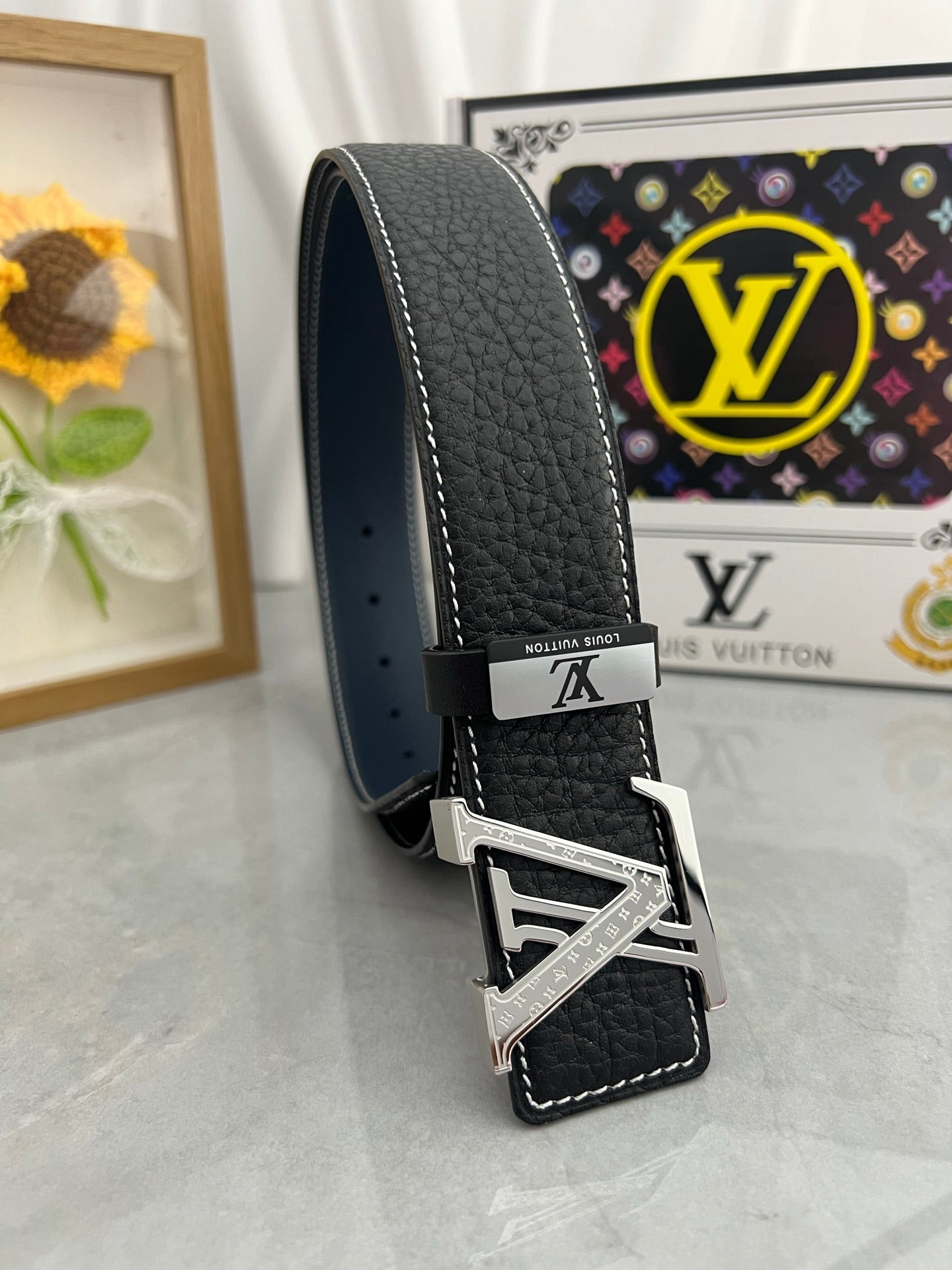 LV 25S BELT 38 MM IN BLACK CALFSKIN 593289 - 26-28