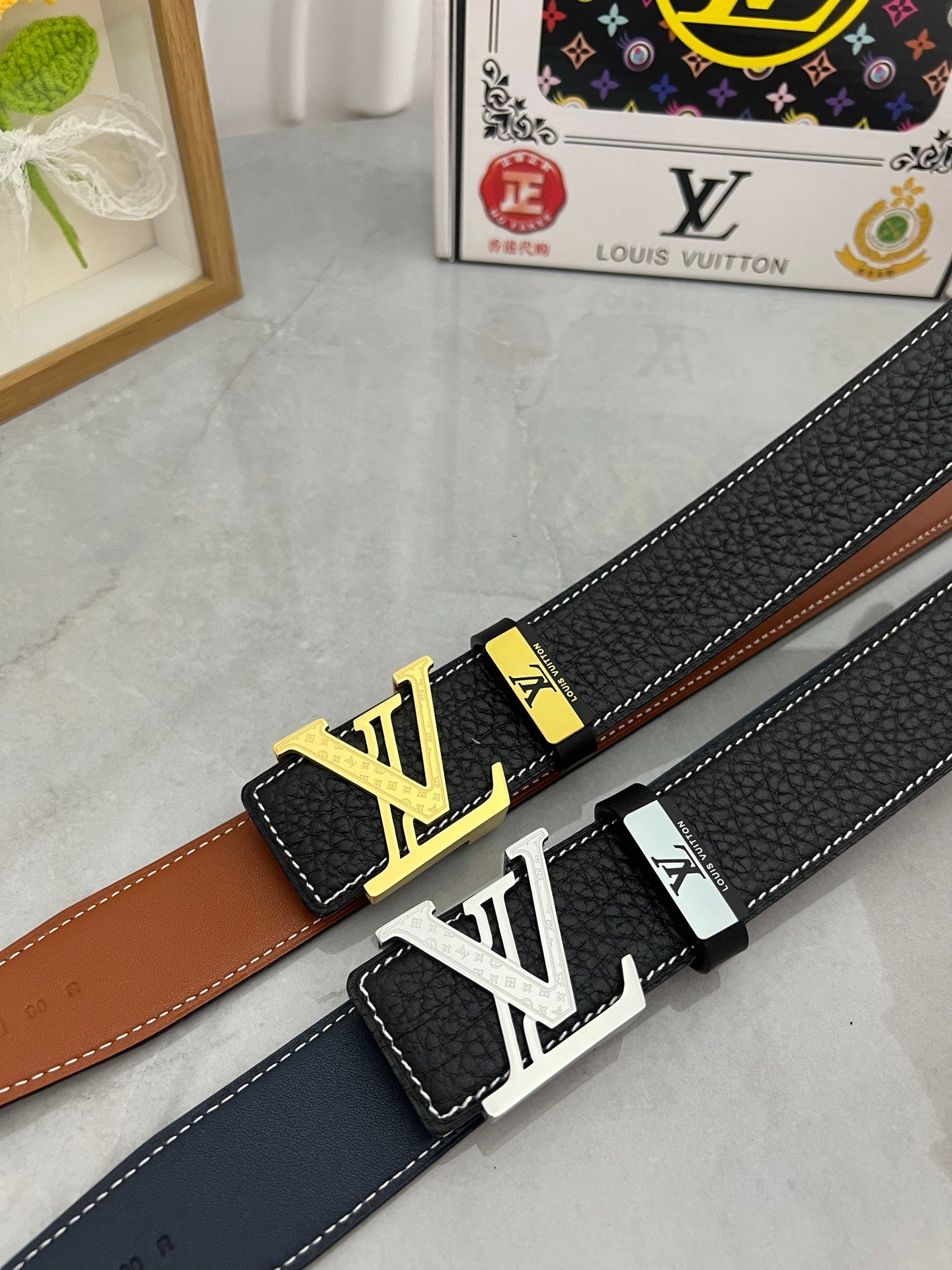 LV 25S BELT 38 MM IN BLACK CALFSKIN 593289 - 26-28