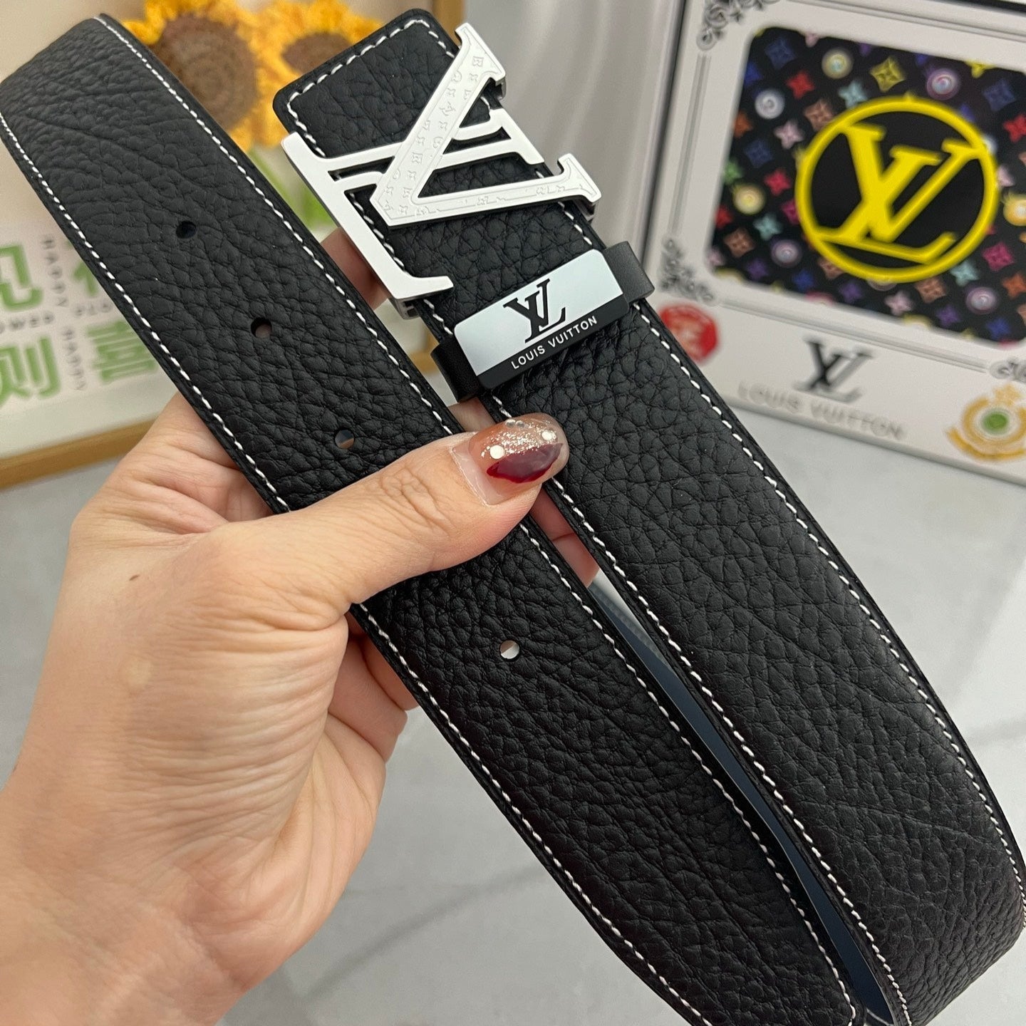 LV 25S BELT 38 MM IN BLACK CALFSKIN 593289 - 26-28