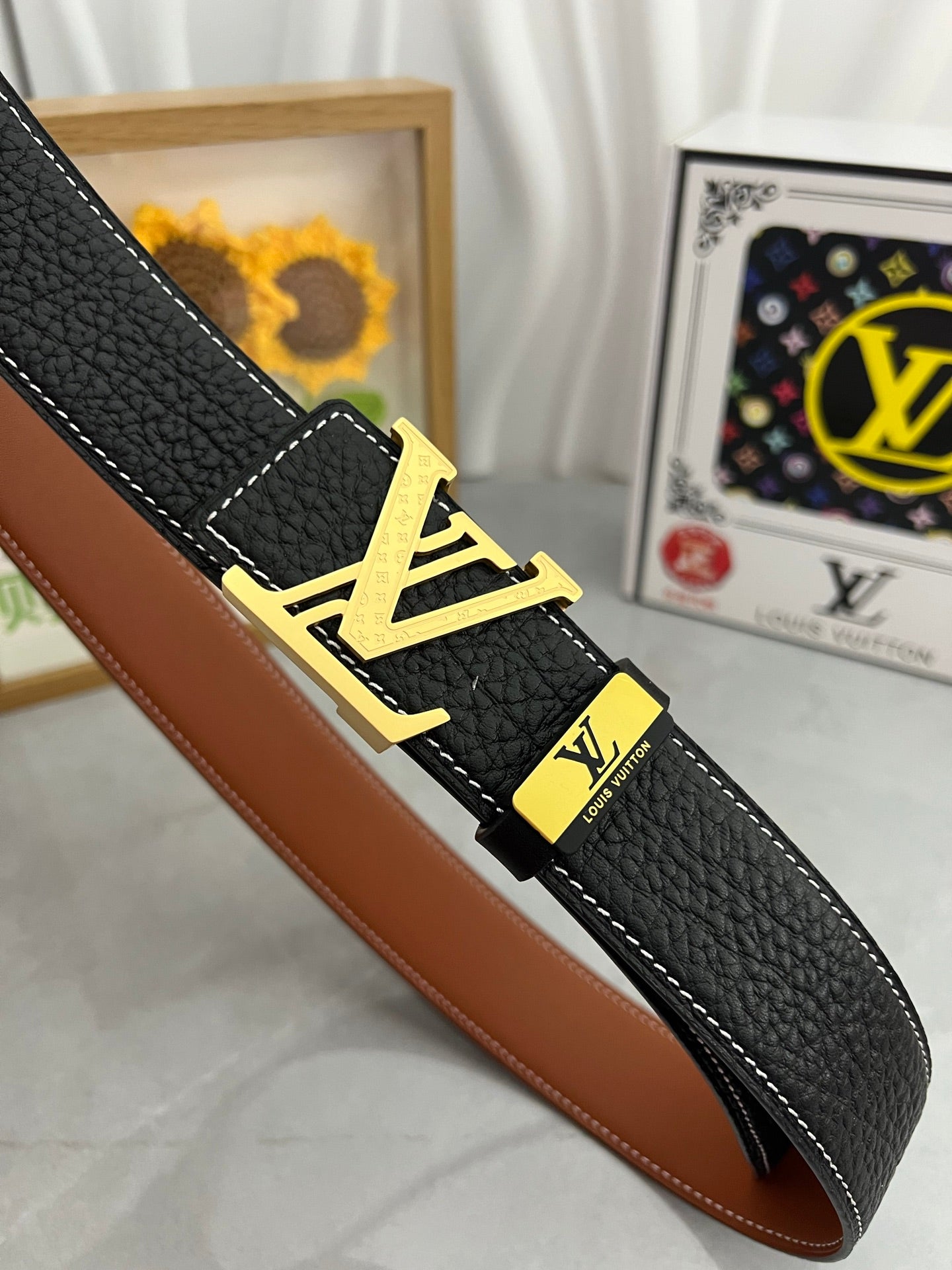 LV 25S BELT 38 MM IN BLACK CALFSKIN 593290 - 26-28