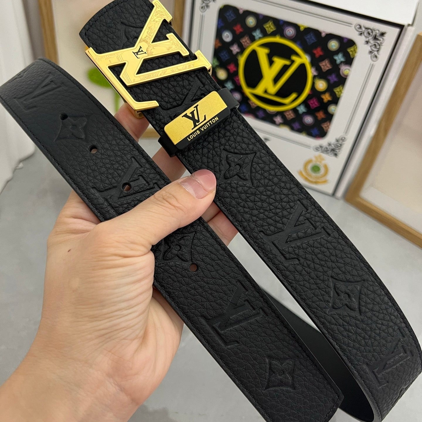 LV 25S BELT 38 MM IN BLACK CALFSKIN 593284 - 26-28