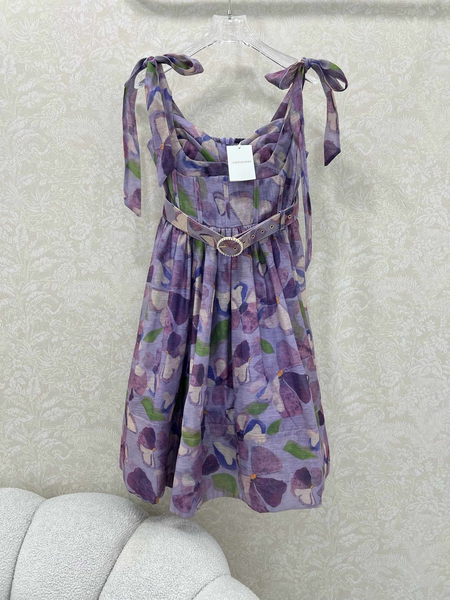 ZIMMERMANN SHORT HERRINGBONE DRESS IN PLUM PURPLE 269377