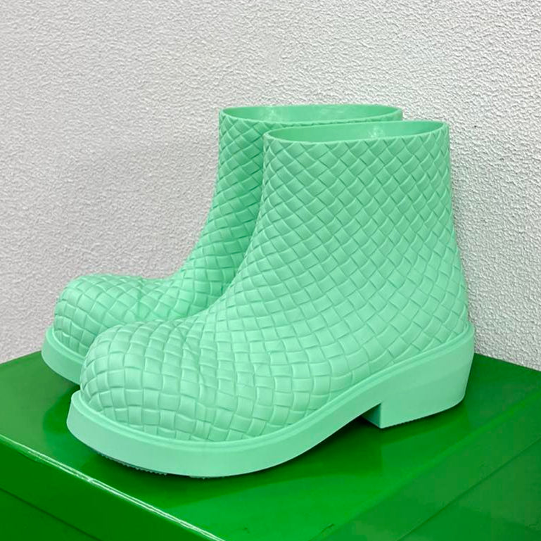 FIREMAN BOOTS IN GREEN MINT RUBBER WITH ICONIC INTRECCIO MOTIF - 35