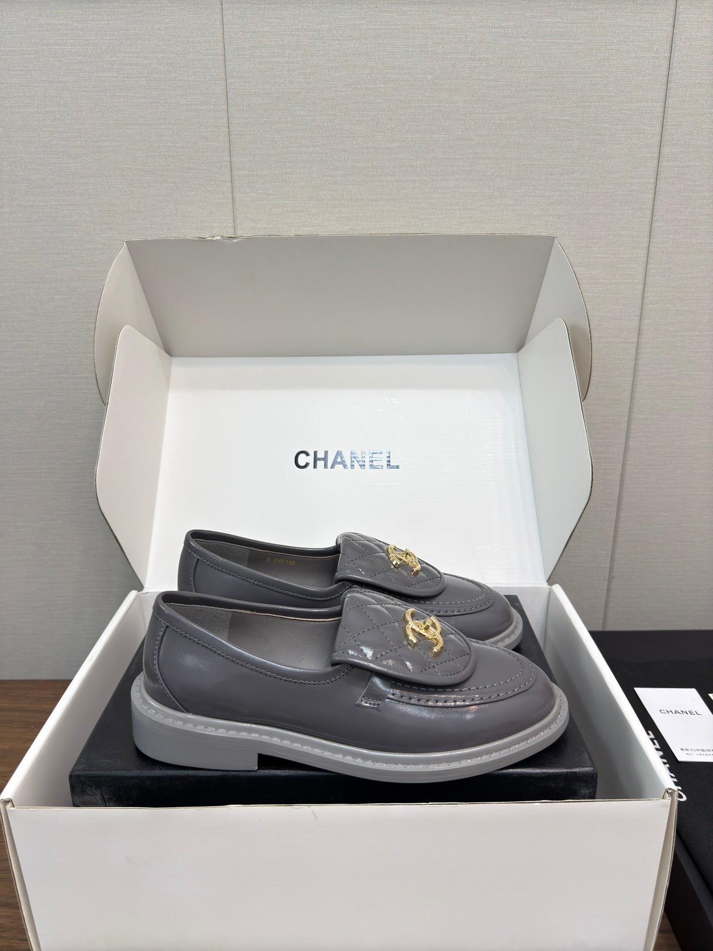 MOCCASIN 2.5 CM IN MOUSE GRAY PREMIUM LAMBSKIN - 35
