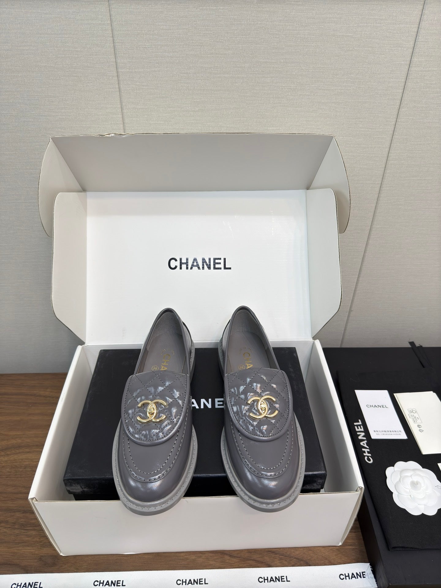 MOCCASIN 2.5 CM IN MOUSE GRAY PREMIUM LAMBSKIN - 35