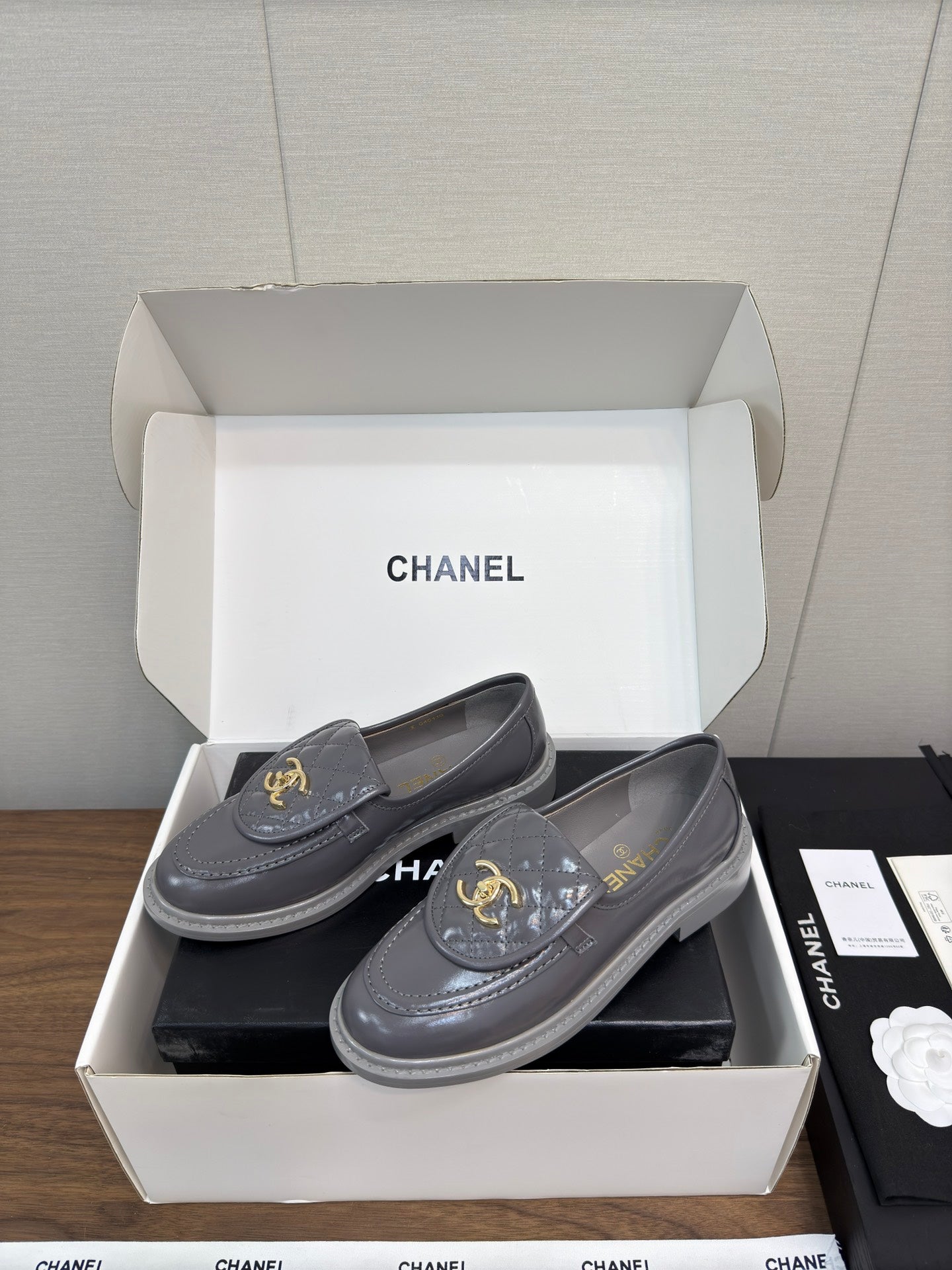 MOCCASIN 2.5 CM IN MOUSE GRAY PREMIUM LAMBSKIN - 35