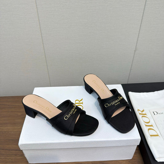 DIOR HIGH HEEL 25S 45 MM IN BLACK LAMBSKIN AND FABRIC WITH GOLD HARDWARE - 34