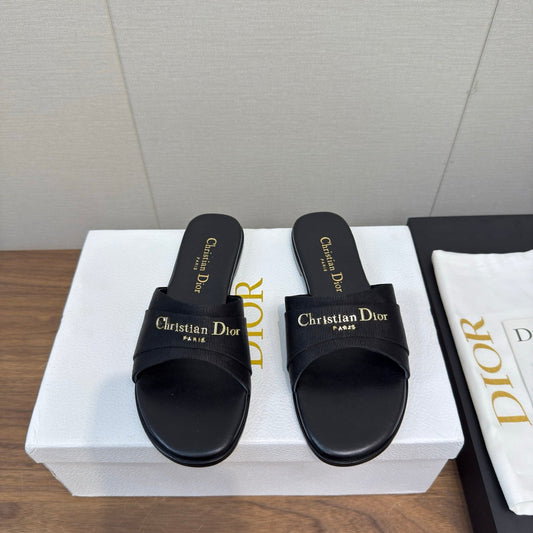 DIOR SANDAL 25S IN BLACK LAMBSKIN AND FABRIC WITH GOLD HARDWARE - 34