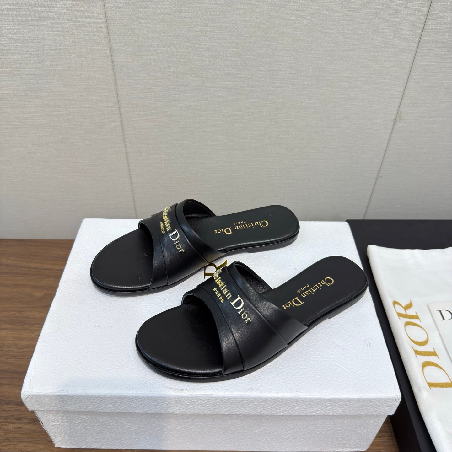 DIOR SANDAL 25S IN BLACK LAMBSKIN WITH GOLD HARDWARE - 35