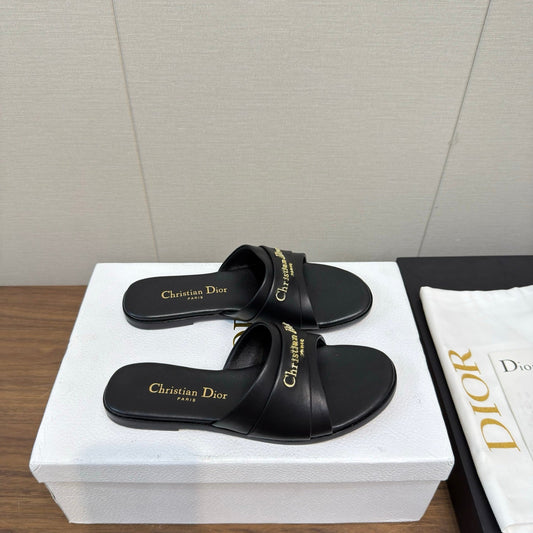 DIOR SANDAL 25S IN BLACK LAMBSKIN WITH GOLD HARDWARE - 35