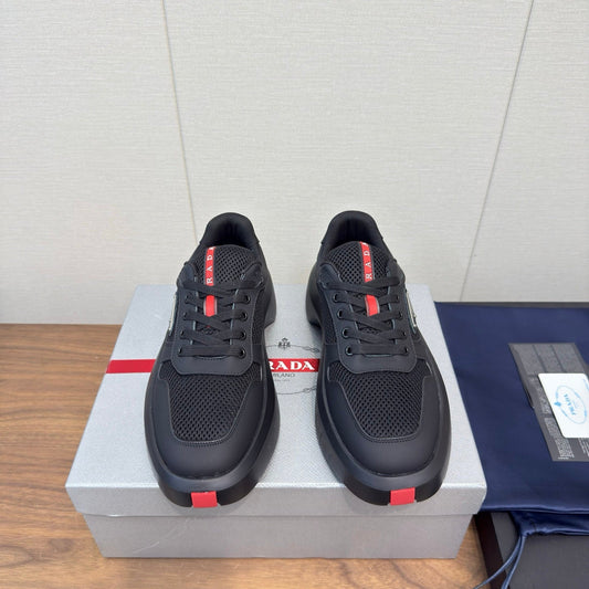 PRADA 25S SPORTY STYLE MEN SNEAKERS LOGO 45MM IN BLACK AND RED CALFSKIN - 35