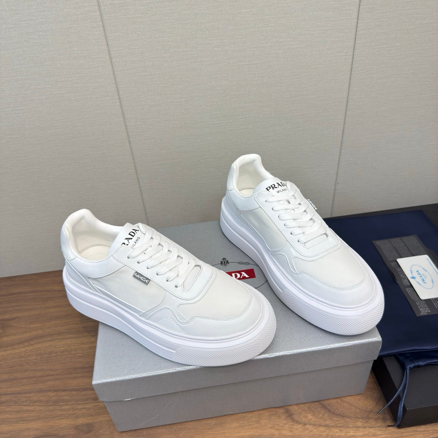 PRADA 25S DOWNTOWN BOLD SNEAKERS 45MM IN WHITE CALFSKIN - 35