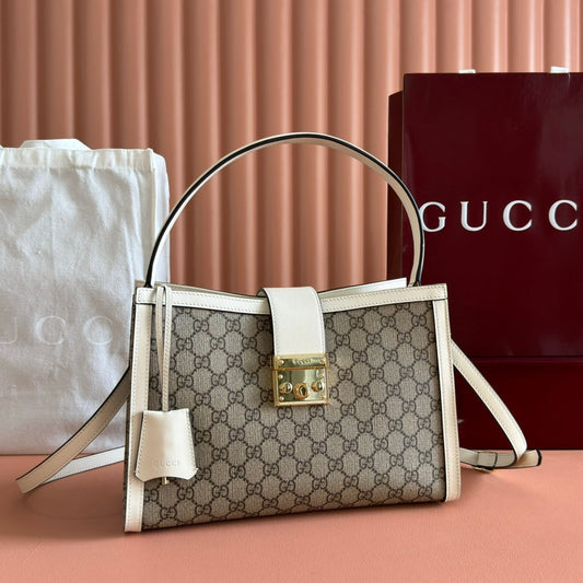 Сумка на плече GUCCI 26S PADLOCK 29 з телячої шкіри темно-бежевого та білого кольору