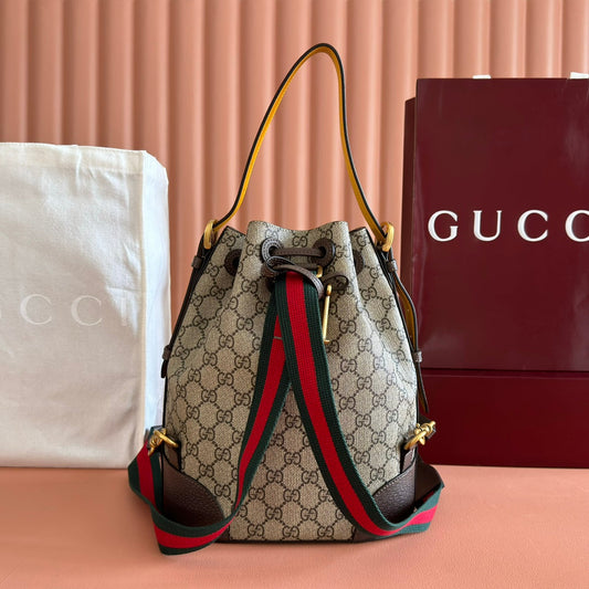 РЮКЗАК GUCCI НА ШНУРКАХ З ГОЛОВОЮ ТИГРА 27 З КОРИЧНЕВОГО ПОЛОТНА