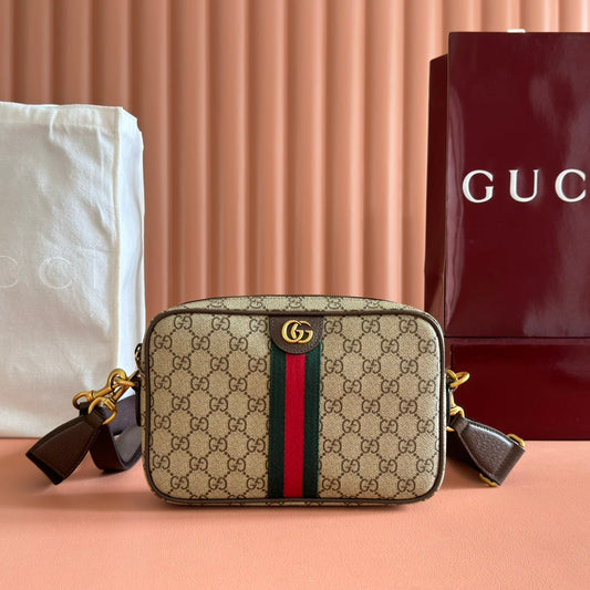 GUCCI 26S СУМКА-КРОСБОДІ OPHIDIA 24 З КОРИЧНЕВОГО ТА ТЕМНО-БЕЖЕВОГО КАНВАСУ