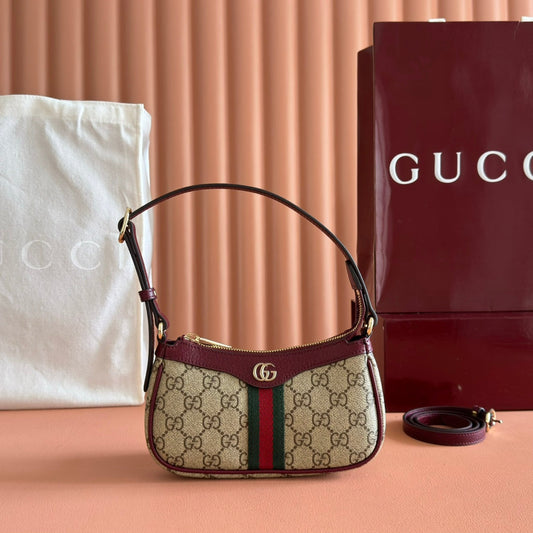 GUCCI 26S СУМКА OPHIDIA 20 З ТЕМНО-БЕЖЕВОЇ ТА ЧЕРВОНОЇ ТЕЛЯЧОЇ ШКІРИ
