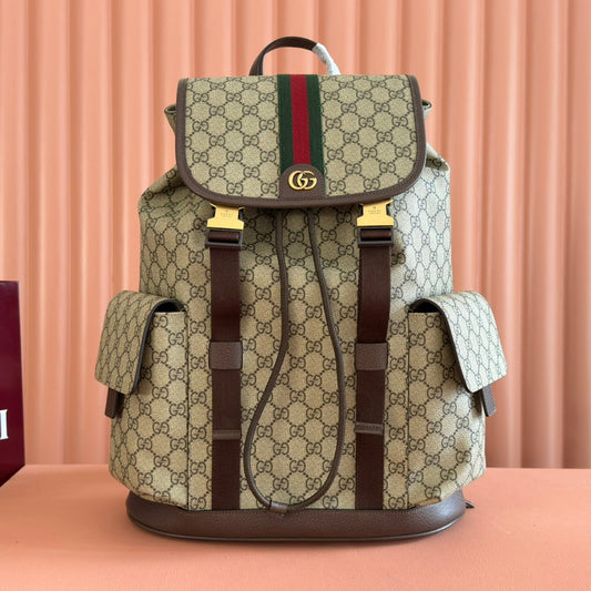 GUCCI 26S ВЕЛИКИЙ РЮКЗАК OPHIDIA 46 З БЕЖЕВОГО ТА КОРИЧНЕВОГО ПОЛОТНА