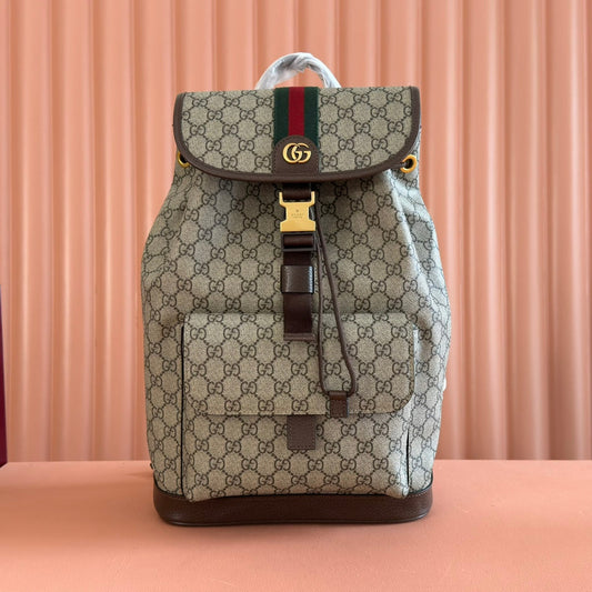 GUCCI 26S ВЕЛИКИЙ РЮКЗАК OPHIDIA 40 З БЕЖЕВОГО ТА КОРИЧНЕВОГО КАНВАСУ