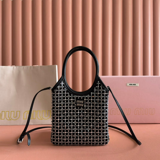 Сумка-тоут MIUMIU 26S CRYSTAL 24 зі шкіри теляти чорного кольору