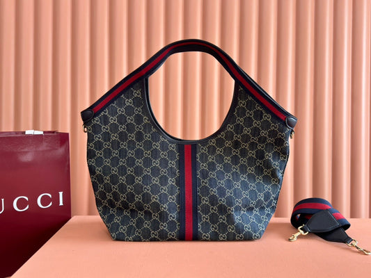 GUCCI 25S GIGLIO ВЕЛИКА СУМКА-ШОПЕР 50 З СИНЬОГО ТА БІЛОГО ДЕНІМУ