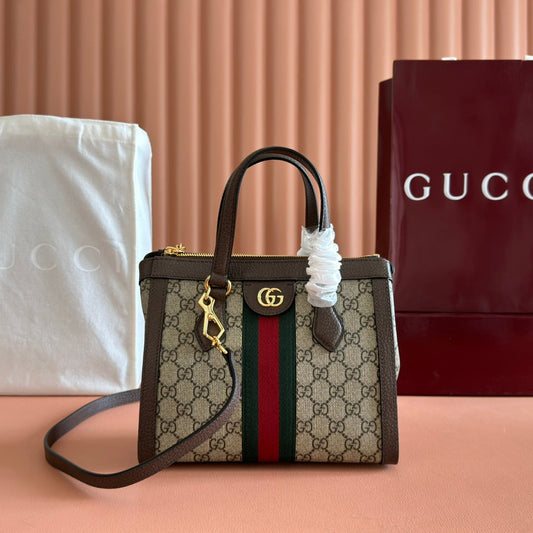 Сумка GUCCI 26S OPHIDIA 25 зі шкіри теляти коричневого та темно-бежевого кольорів