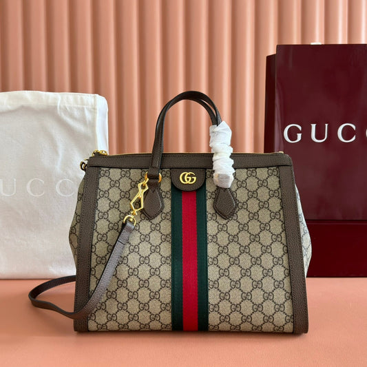 СУМКА GUCCI 26S OPHIDIA 33 З КОРИЧНЕВОЇ ТА ТЕМНО-БЕЖЕВОЇ ШКІРИ ТЕЛЯТИ