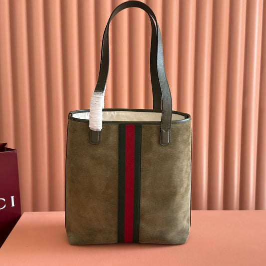 GUCCI 25S OPHIDIA СЕРЕДНЯ СУМКА-ТОУТ 36 СМ ІЗ ЗАМШІ КОЛЬОРУ ЗЕМЛІ