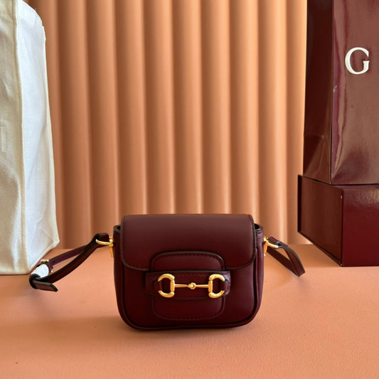 Сумка GUCCI 26S HORSEBIT 1955 13 із темно-червоної телячої шкіри