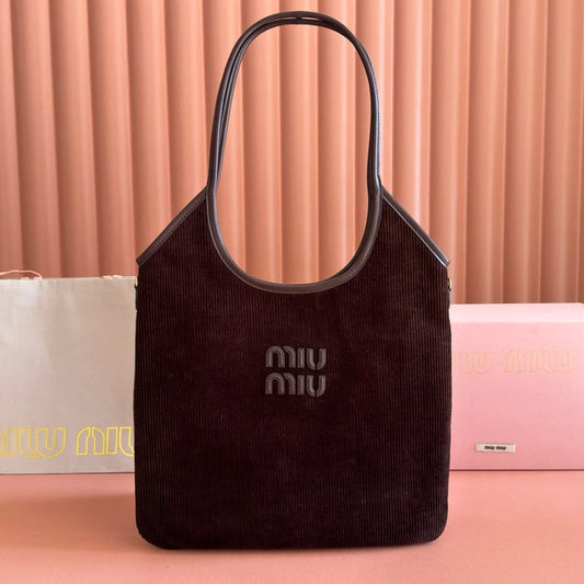СУМКА-ТОУТ MIUMIU 26S IVY 40 З ШОКОЛАДНО-КОРИЧНЕВОГО КАНВАСУ ТА ТЕМНО-КОРИЧНЕВОЇ ТЕЛЯЧОЇ ШКІРИ