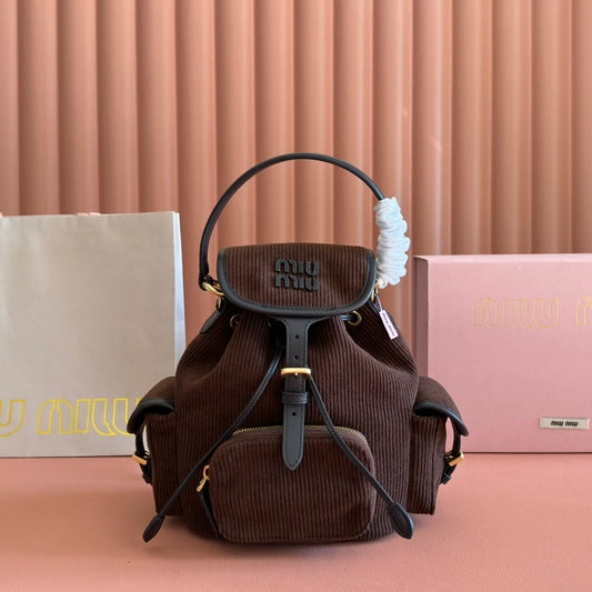 Рюкзак MIU MIU 26S, 22, з брезенту кольору шоколад та чорної телячої шкіри