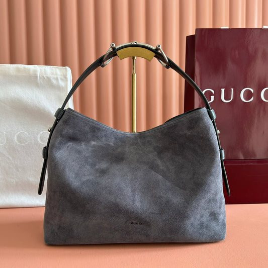 Сумка GUCCI 26S TOP HANDLE BAG 35 З ТЕМНО-СІРОЇ ЗАМШІ