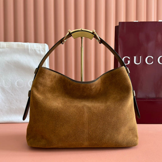 ЖІНОЧА СУМКА GUCCI 26S TOP HANDLE BAG 35 З КОРИЧНЕВОЇ ЗАМШІ