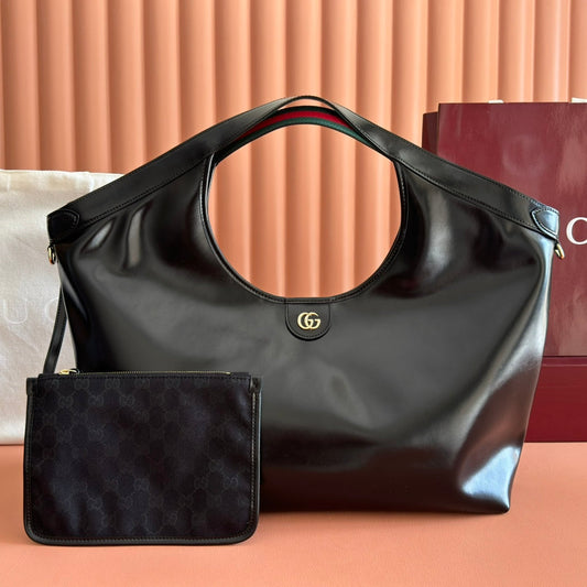 Сумка-тоут GUCCI 26S GIGLIO LARGE 60 зі СЯЮЧОЇ ТЕЛЯЧОЇ ШКІРИ ЧОРНОГО КОЛЬОРУ