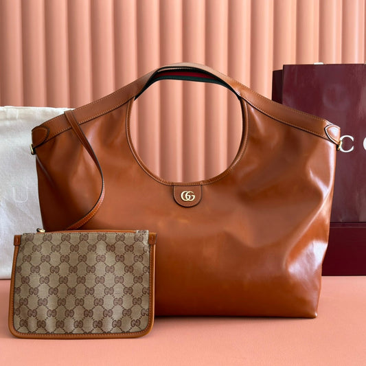 Сумка-тоут GUCCI 26S GIGLIO LARGE 60 із темно-коричневої блискучої телячої шкіри