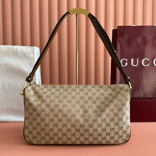 СУМКА GUCCI 26S НА ПЛЕЧЕ 38 З ТЕПЛОЮ БЕЖЕВОЮ ТА КОРИЧНЕВОЮ КАНВОЮ