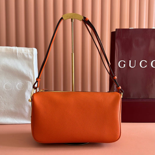 СУМКА-БАГЕТ GUCCI 26S З ПОМАРАНЧЕВОЇ ТЕЛЯЧОЇ ШКІРИ
