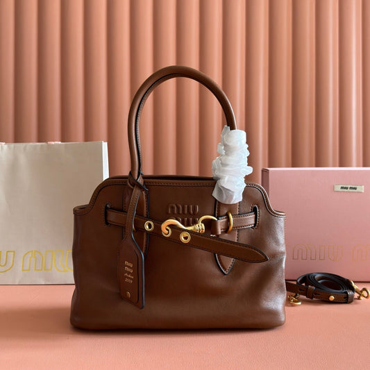 MIUMIU 26S СУМКА AVENTURE BAG 30, ТЕПЛІ КОРИЧНЕВІ ТЕЛЯЧА ШКІРА, ЗОЛОТА ФУРНІТУРА
