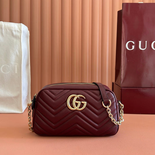 СУМКА GUCCI 26S GG MARMONT SHOULDER BAG 24 З ТЕМНО-ЧЕРВОНОЇ ТЕЛЯЧОЇ ШКІРИ