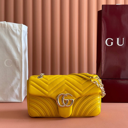 GUCCI 26S СУМКА GG MARMONT 26 З ЖОВТОЇ ОВЕЧОЇ ШКІРИ