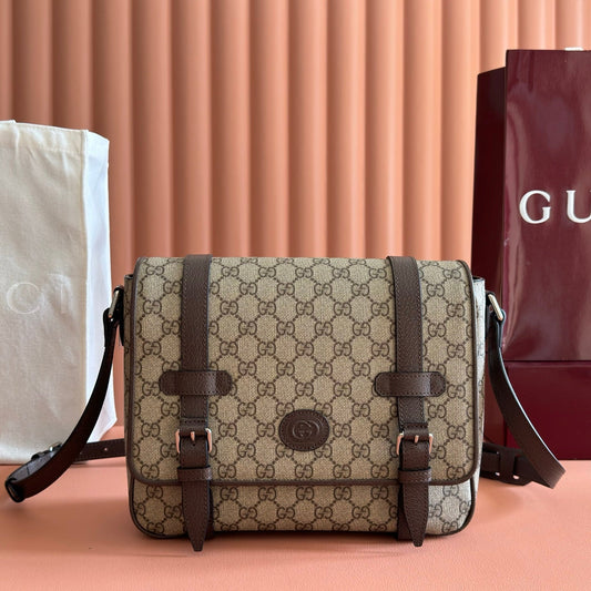 СУМКА-МЕСЕНДЖЕР GUCCI 26S CROSSBODY 28 З ТЕМНО-БЕЖЕВОГО ТА КОРИЧНЕВОГО ПОЛОТНА
