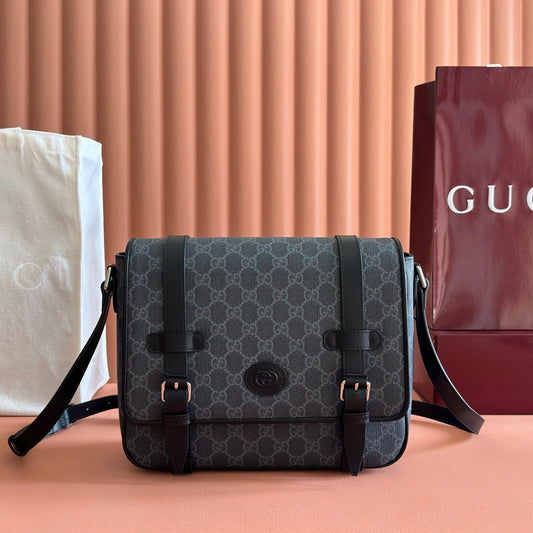 СУМКА-МЕСЕНДЖЕР GUCCI 26S CROSSBODY BAG 28 З ПОЛОТНА ВУГІЛЬНО-СІРОГО КОЛЬОРУ