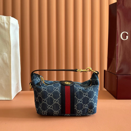GUCCI 26S GIGLIO TOP HANDLE BAG 19 З ДЕНІМУ СИНЬО-БІЛОГО КОЛЬОРУ