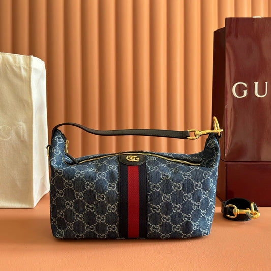 GUCCI 26S СУМКА-ТОУТ GIGLIO TOP HANDLE 27 З БЛАКИТНОГО ТА БІЛОГО ДЕНІМУ
