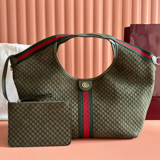 Велика сумка-тоут GUCCI 26S GIGLIO 60 зі тисненої замші темно-мохового зеленого кольору
