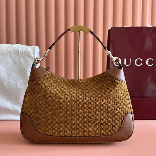 GUCCI 26S СУМКА НА ПЛЕЧЕ 40 З КОРИЧНЕВОЇ РЕЛЬЄФНОЇ ЗАМШІ