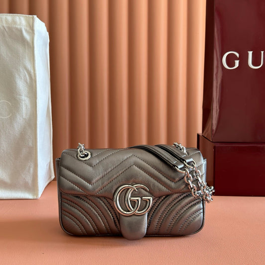 GUCCI 26S GG MARMONT СУМКА 22 З ТЕПЛОЇ СІРО-КОРИЧНЕВОЇ ОВЕЧОЇ ШКІРИ