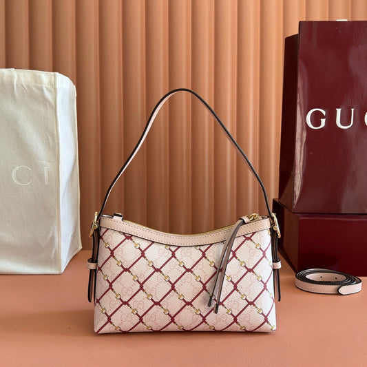 СУМКА-ВІДРО GUCCI 26S GG EMBLEM 22 З ТКАНИНИ З ПОКРИТТЯМ СВІТЛО-РОЖЕВОГО КОЛЬОРУ