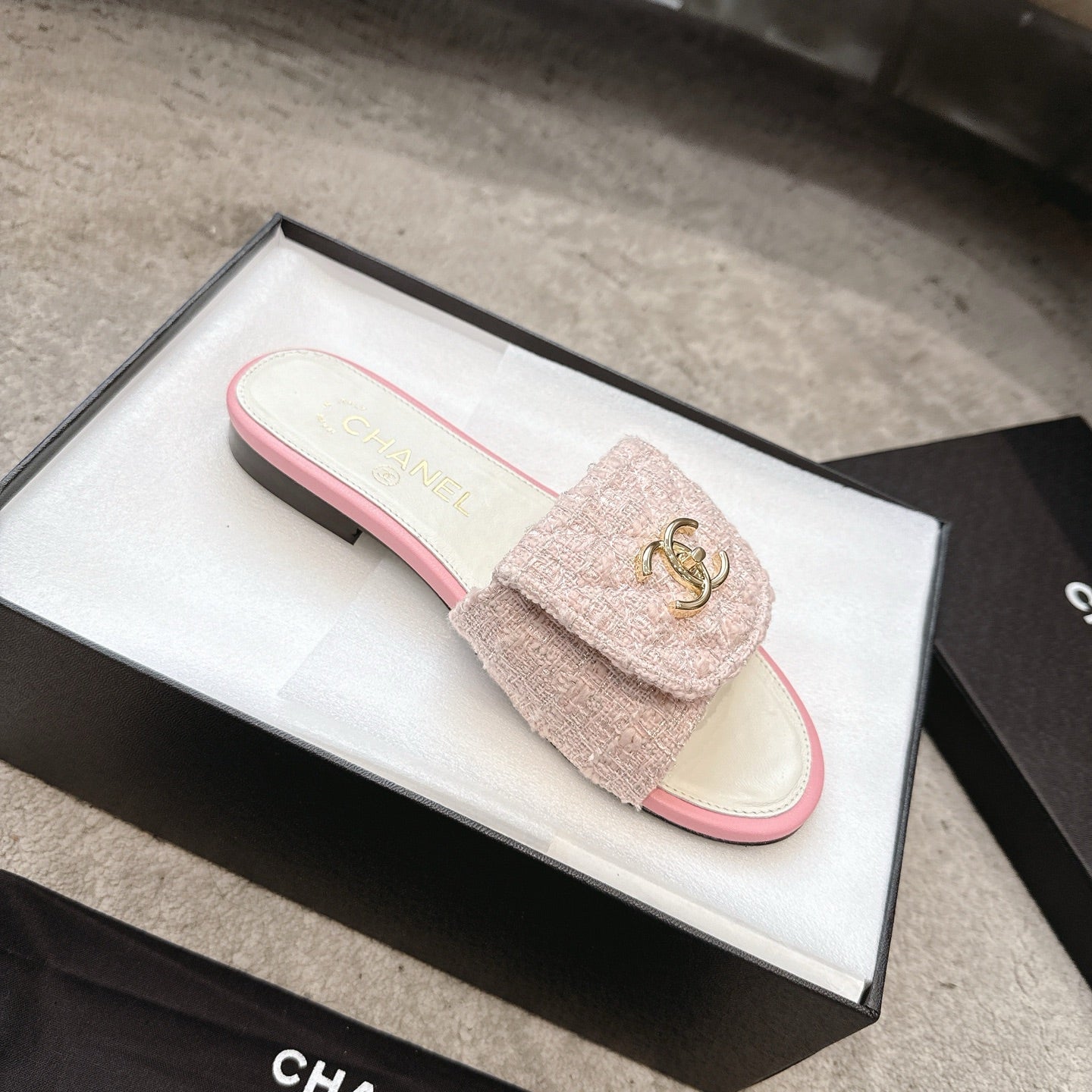 PLATFORM SLIPPERS LOGO IN WHITE MIX PINK TWEED AND LAMBSKIN - 35