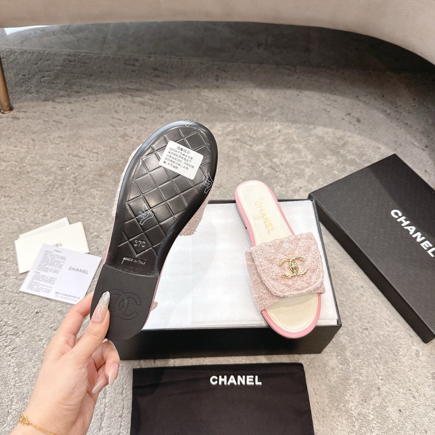 PLATFORM SLIPPERS LOGO IN WHITE MIX PINK TWEED AND LAMBSKIN - 35